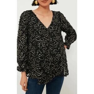 Tuckernuck NWT Nightly Organza Easton Black Gold Blouse Size Large